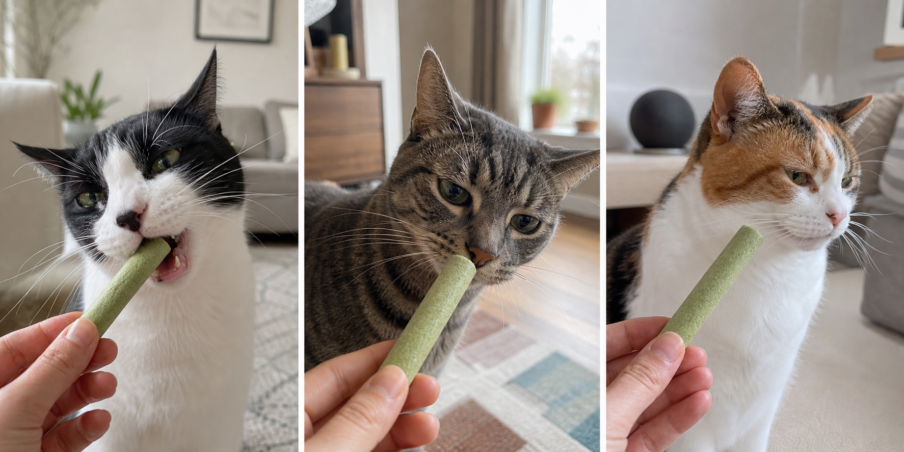 Illustrative triptych showing love, nibble and ignore reactions