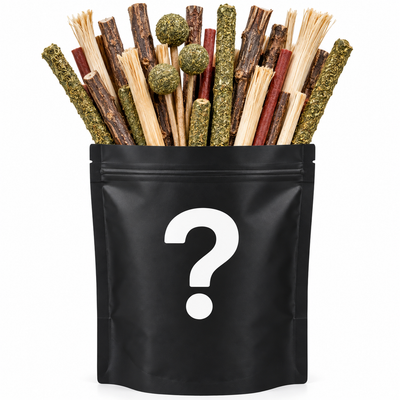 Assorted cat sticks protruding from a black mystery pouch