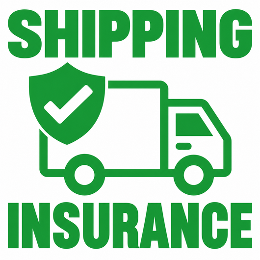 Green shipping insurance icon with delivery truck and shield