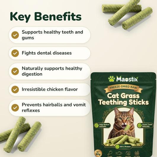 Maostix key benefits: healthy teeth and gums, fights dental diseases, supports digestion, irresistible chicken flavor